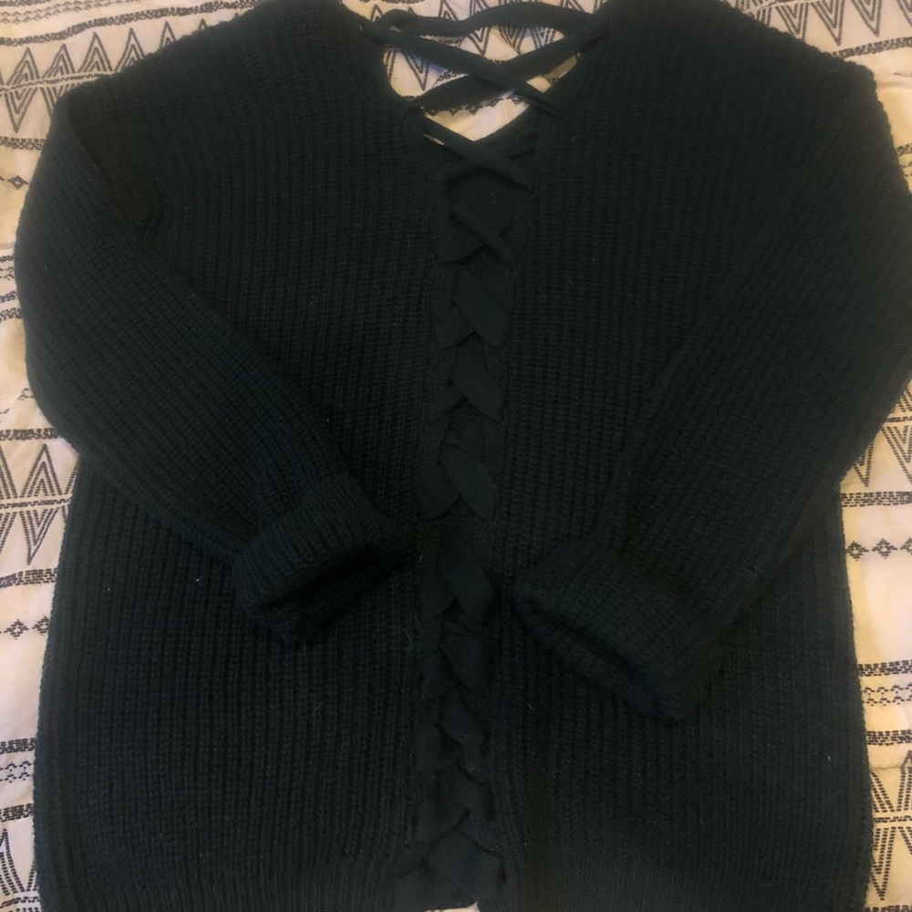 Dark green back tie chunky sweater